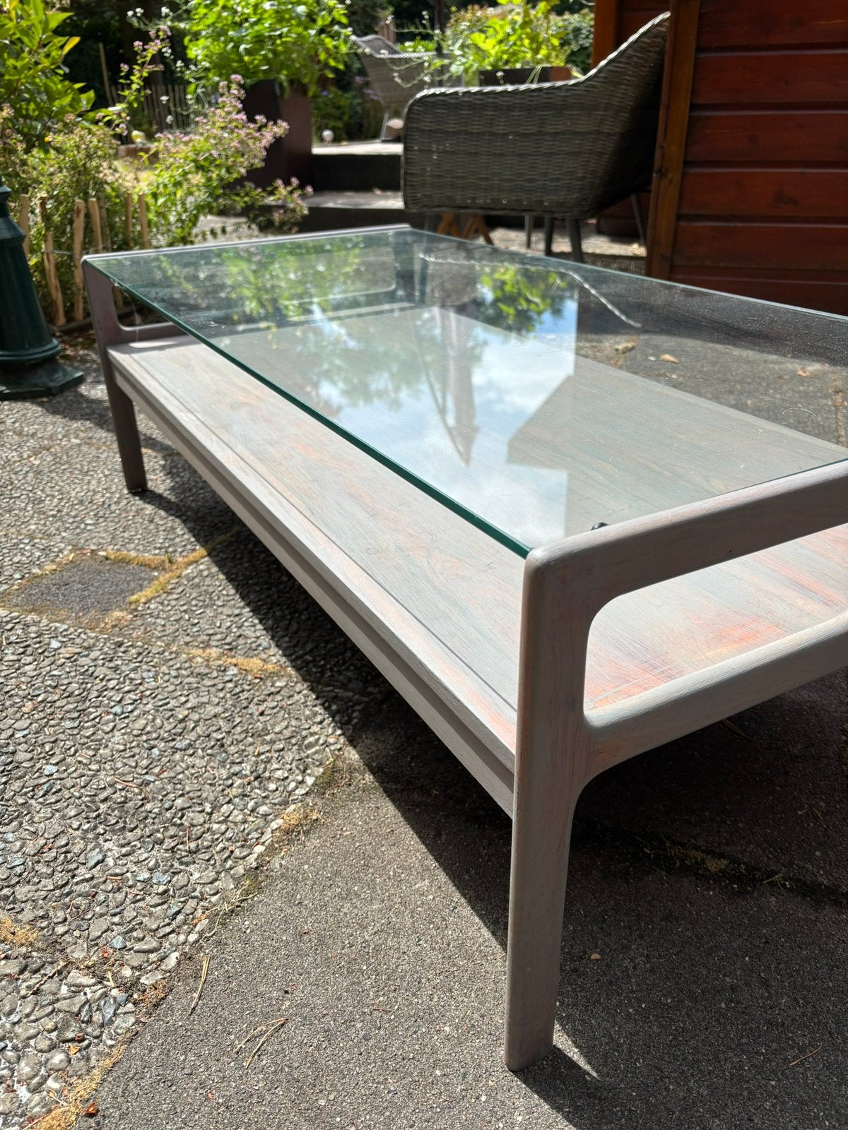 Salontafel hout met glazen blad, Ophalen, 100 tot 150 cm, 50 tot 100 cm, Zo goed als nieuw