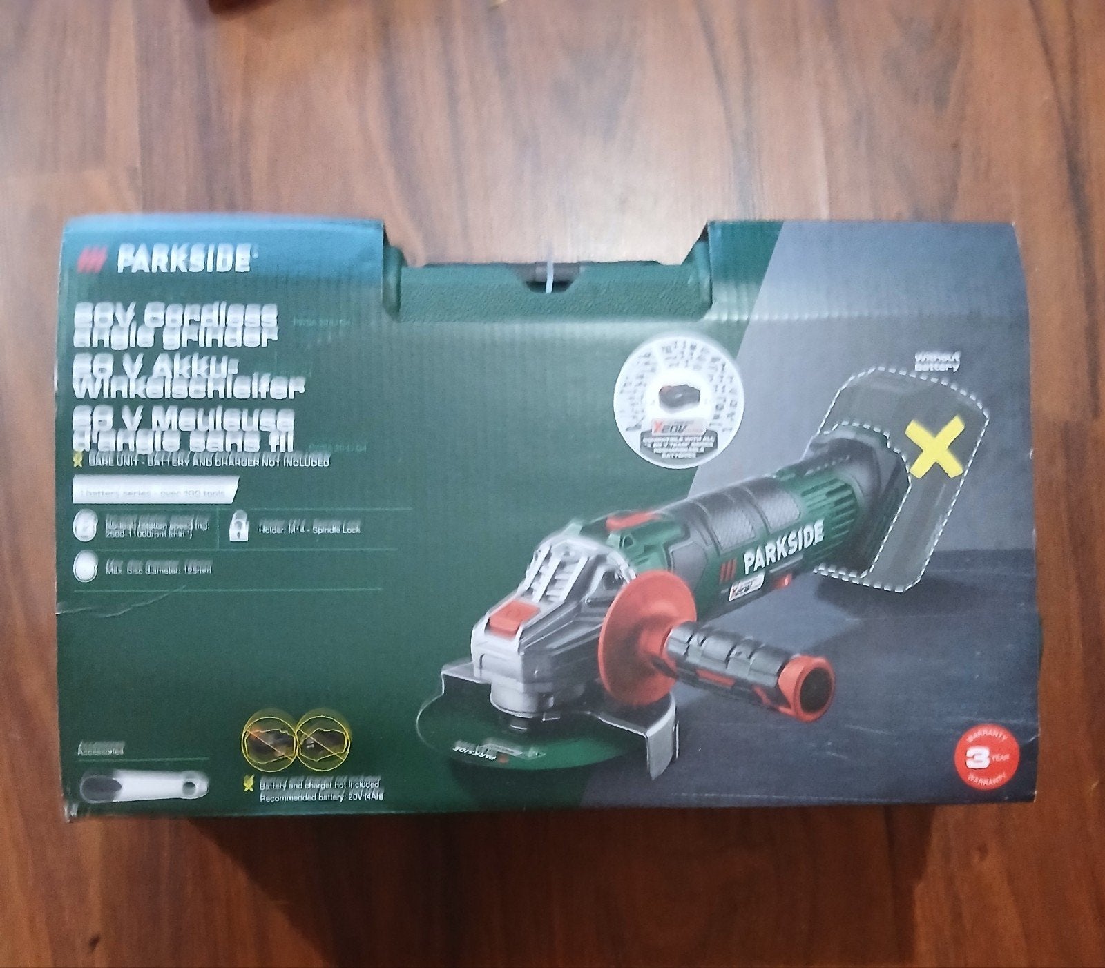 Parkside 20V Accu Haakse Slijper - Nieuw in Doos, Ophalen of Verzenden, Nieuw, Minder dan 700 watt, Haakse handslijpmachine