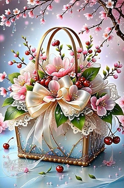 40x30cm Diamond Painting bloemen kersen (rond) nr 256, Verzenden, Nieuw, Natuur en Bloemen, Overige materialen