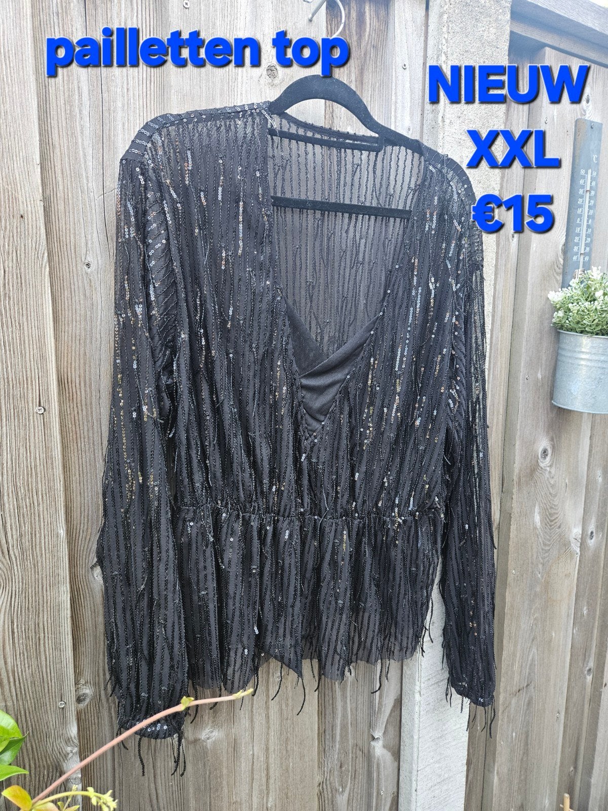 prachtige pailletten top, Kleding | Dames, Blouses en Tunieken, Verzenden, Nieuw, Maat 46/48 (XL) of groter, Zwart