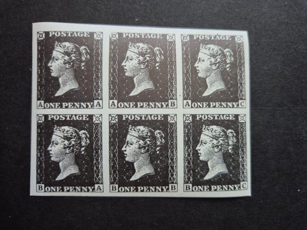 Queen Victoria Penny Black in blok van 6 stuk / Nadruk, Ophalen of Verzenden, Postfris