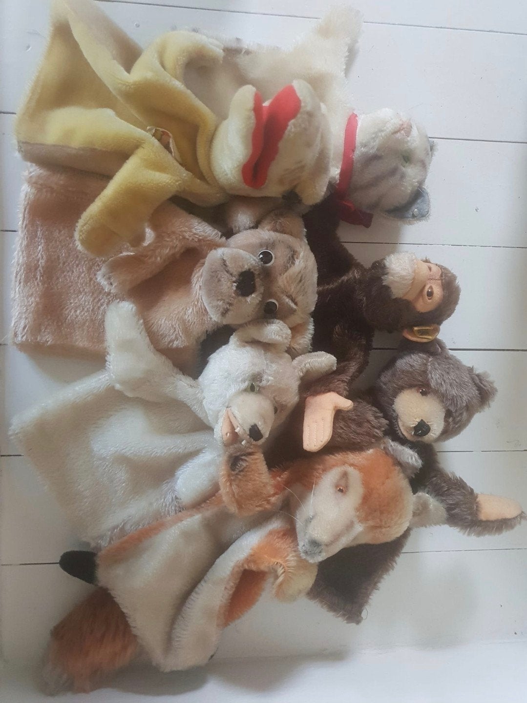 7 Oude Steiff handpoppen set - diverse dieren, Ophalen of Verzenden, Gebruikt, Overige typen