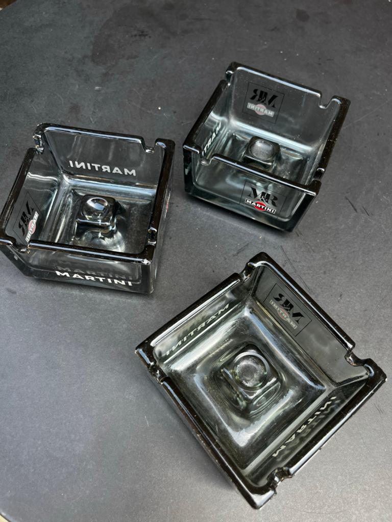 Set van 3 vintage Martini Asbakken - rookglas, Ophalen of Verzenden, Gebruikt, Asbak
