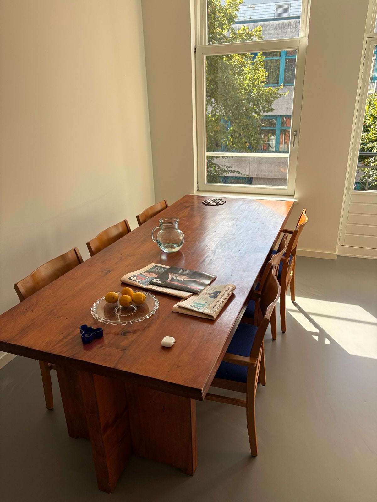 Massief kersenhouten eettafel, zelf gemaakt, Huis en Inrichting, Tafels | Eettafels, Gebruikt, 100 tot 150 cm, 200 cm of meer