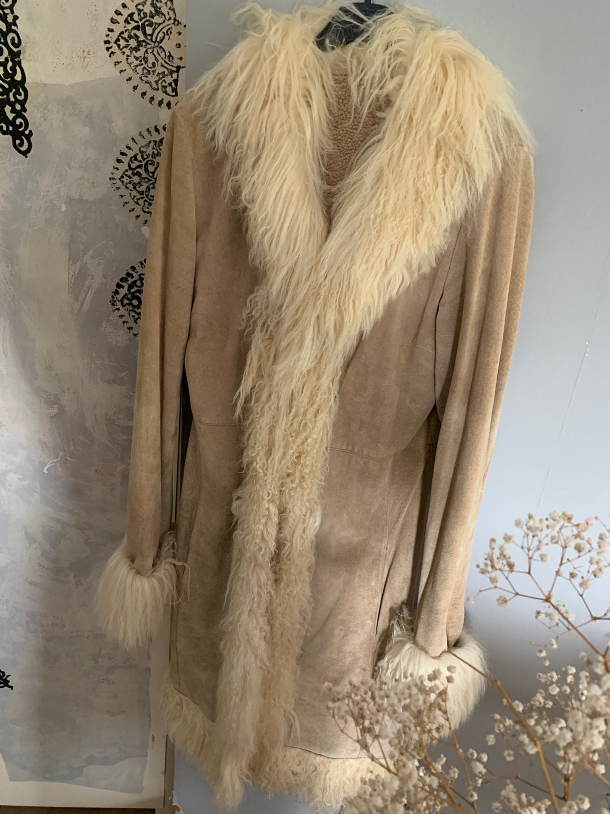 Vintage mongolian fur lammy coat S M bohemian jas, Kleding | Dames, Maat 38/40 (M), -, Beige, -
