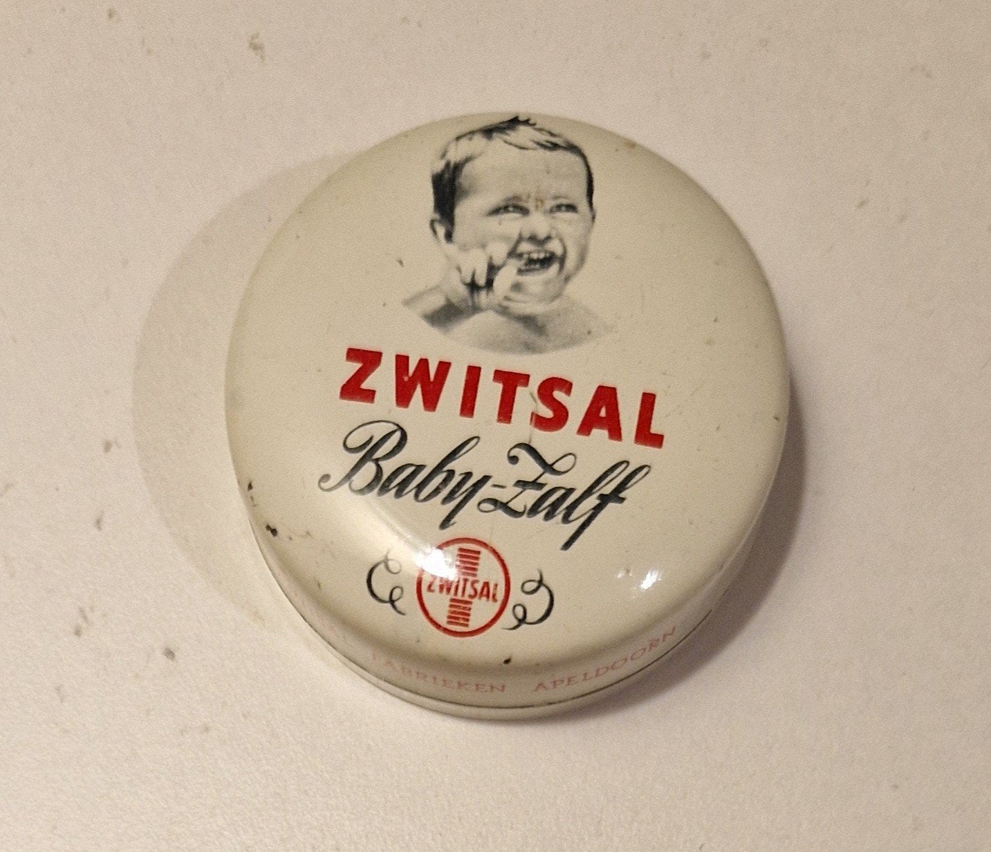 Vintage Zwitsal Baby Zalf blikje - Apeldoorn 3.5 cm rond, Ophalen of Verzenden, Gebruikt