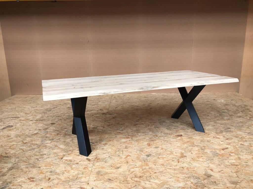 Rustiek Eiken boomstam tafel en barbladen, Ophalen, Boomstam rand, Eikenhout, 50 tot 100 cm