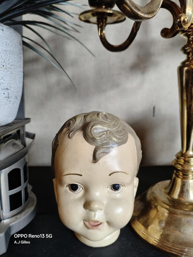Vintage porseleinen poppenhoofd - antiek decoratie, Ophalen of Verzenden, Gebruikt