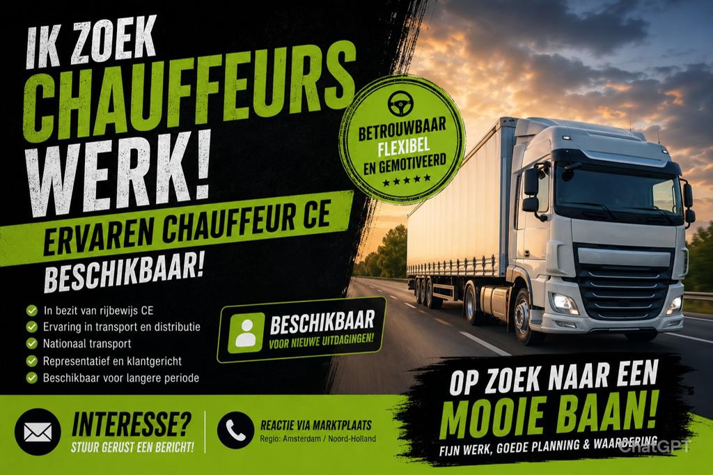 Chauffeur CE, Vacatures, Vacatures | Chauffeurs, Vanaf 3 jaar, Overige vormen, Variabele uren