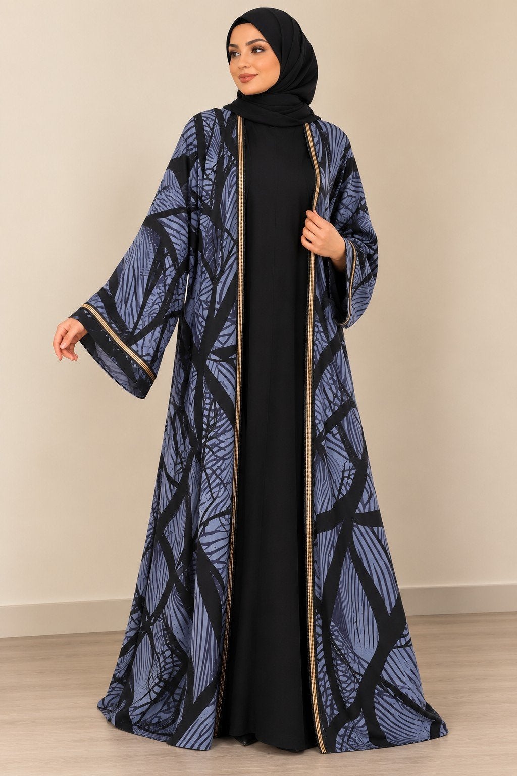 Nieuwe Kimono met onderjurk - Zwart/Blauw/Goud, Meerkleurig, Maat 46/48 (XL) of groter, Nieuw, Ophalen of Verzenden