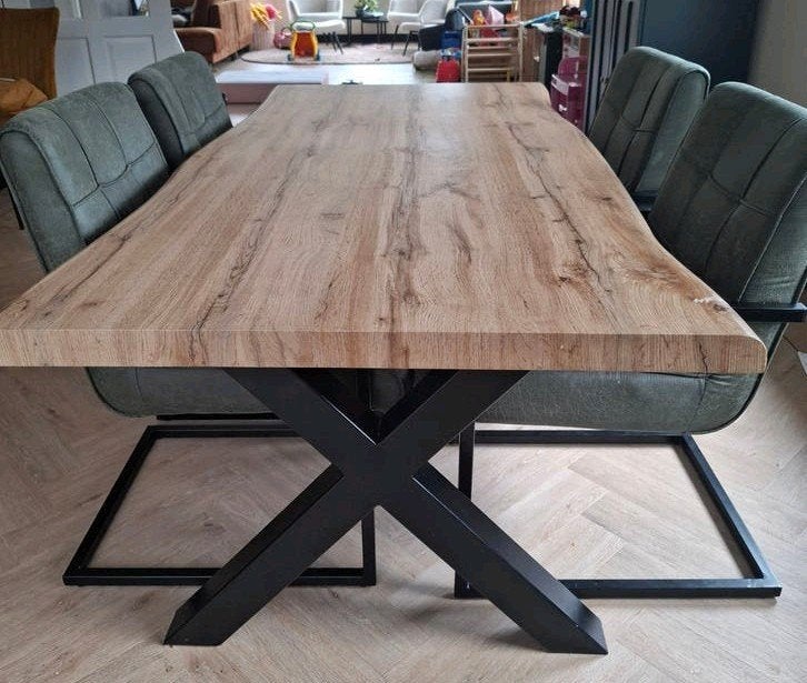 Eettafel Wild Eikenlook boomstam 180cm, Ophalen, Gebruikt, 150 tot 200 cm, 50 tot 100 cm