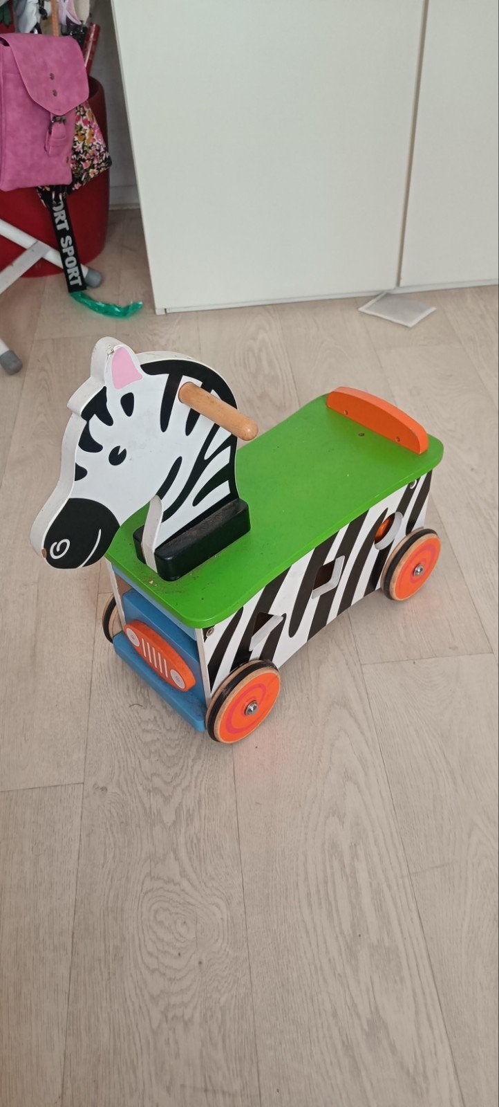 Houten loopwagen zebra met vormenstoof, Ophalen, Gebruikt, Overige typen, Met wieltjes