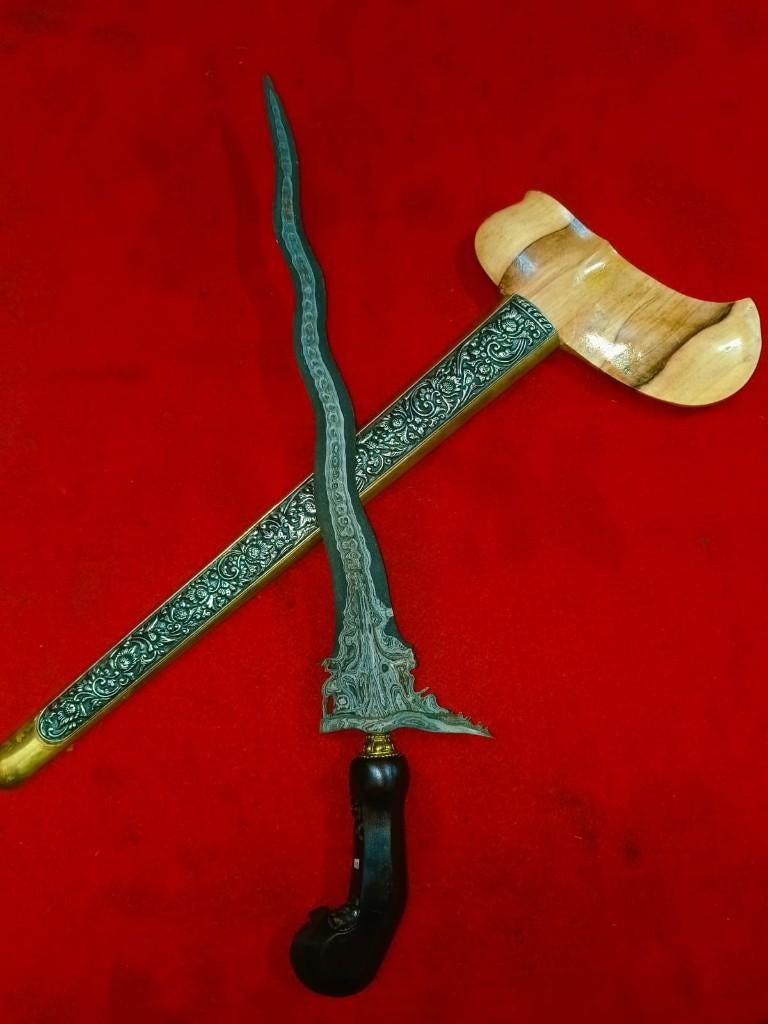 Antieke Keris Singo Pandeta 7 Luk Dadung Muntir Solo SUY53, Antiek en Kunst, Wapen, Verzenden, Overige materialen, Indonesië