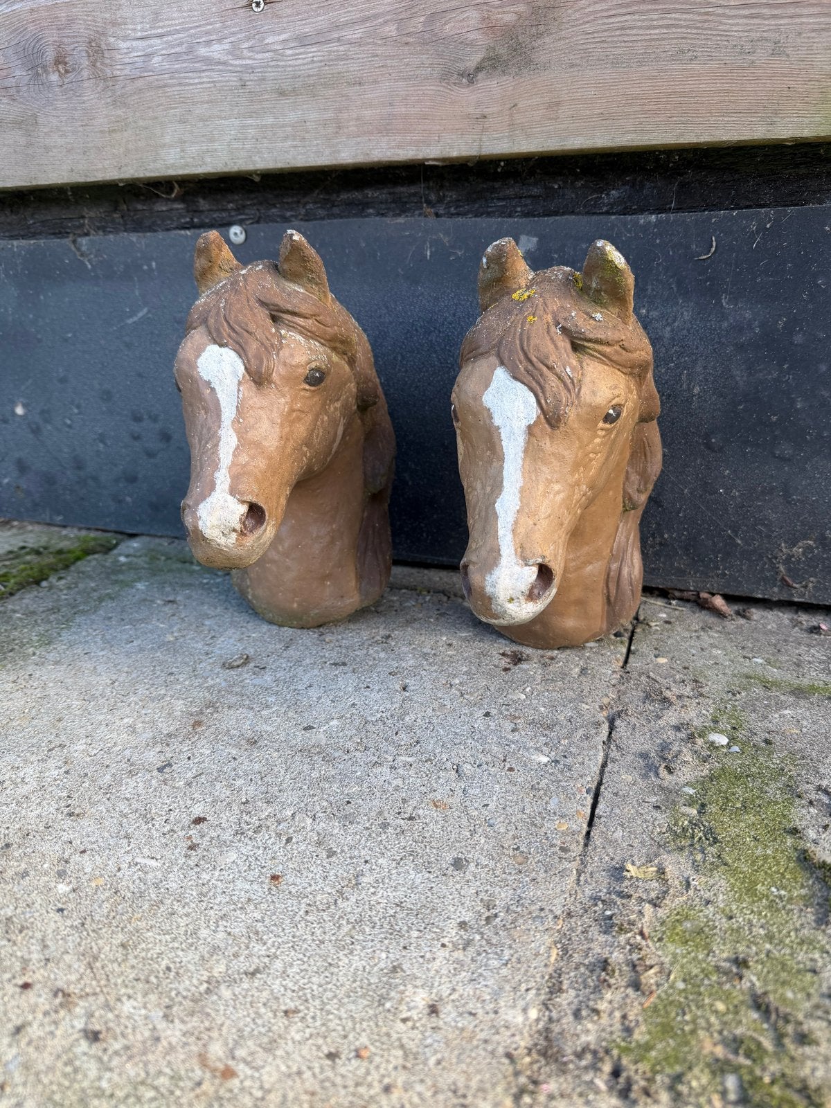 Twee vintage paardenhoofden - decoratie, Ophalen, Vintage, Gebruikt, Bruin
