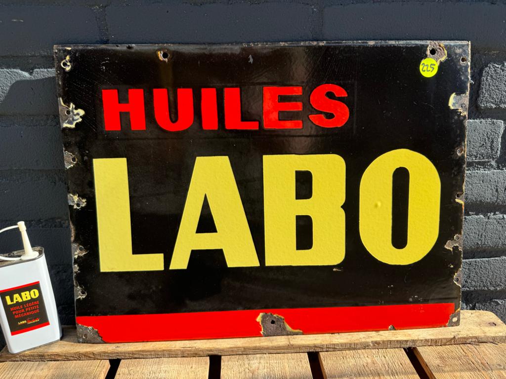 Vintage Emaille Reclamebord "HUILES LABO" - Olie, Ophalen of Verzenden