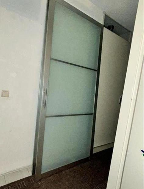 2 Schuifdeuren IKEA Pax (229x100 cm) chroom/melkglas, Ophalen, Gebruikt, 200 cm of meer, 50 tot 100 cm