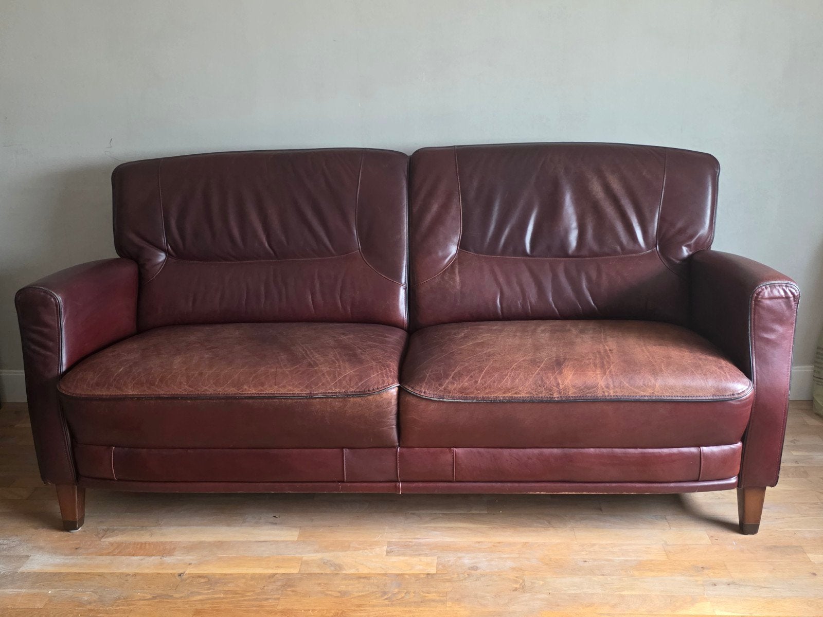 Echte cognac leren bank met 2 fauteuils, Huis en Inrichting, Ophalen, Gebruikt, 75 tot 100 cm, Leer