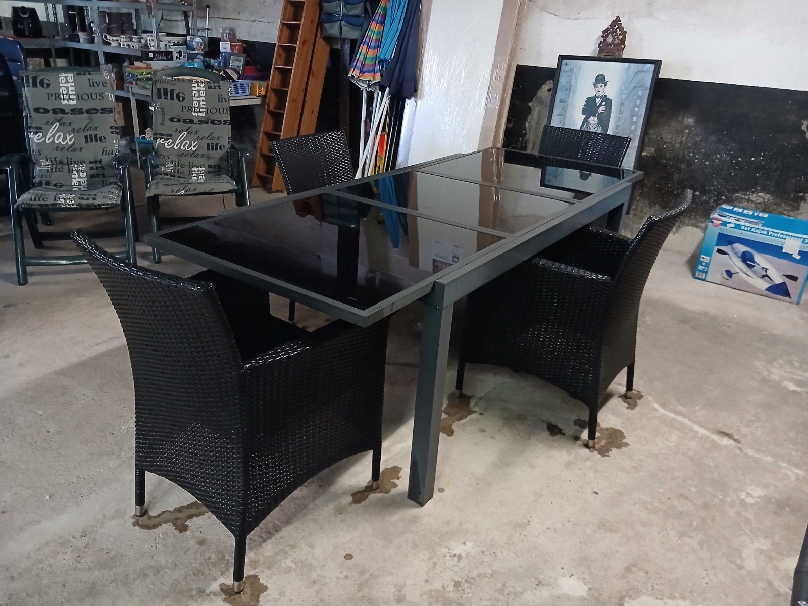 tuintafel met 4 wicer stoelen, Tuin en Terras, Ophalen, 4 zitplaatsen, Gebruikt, Aluminium