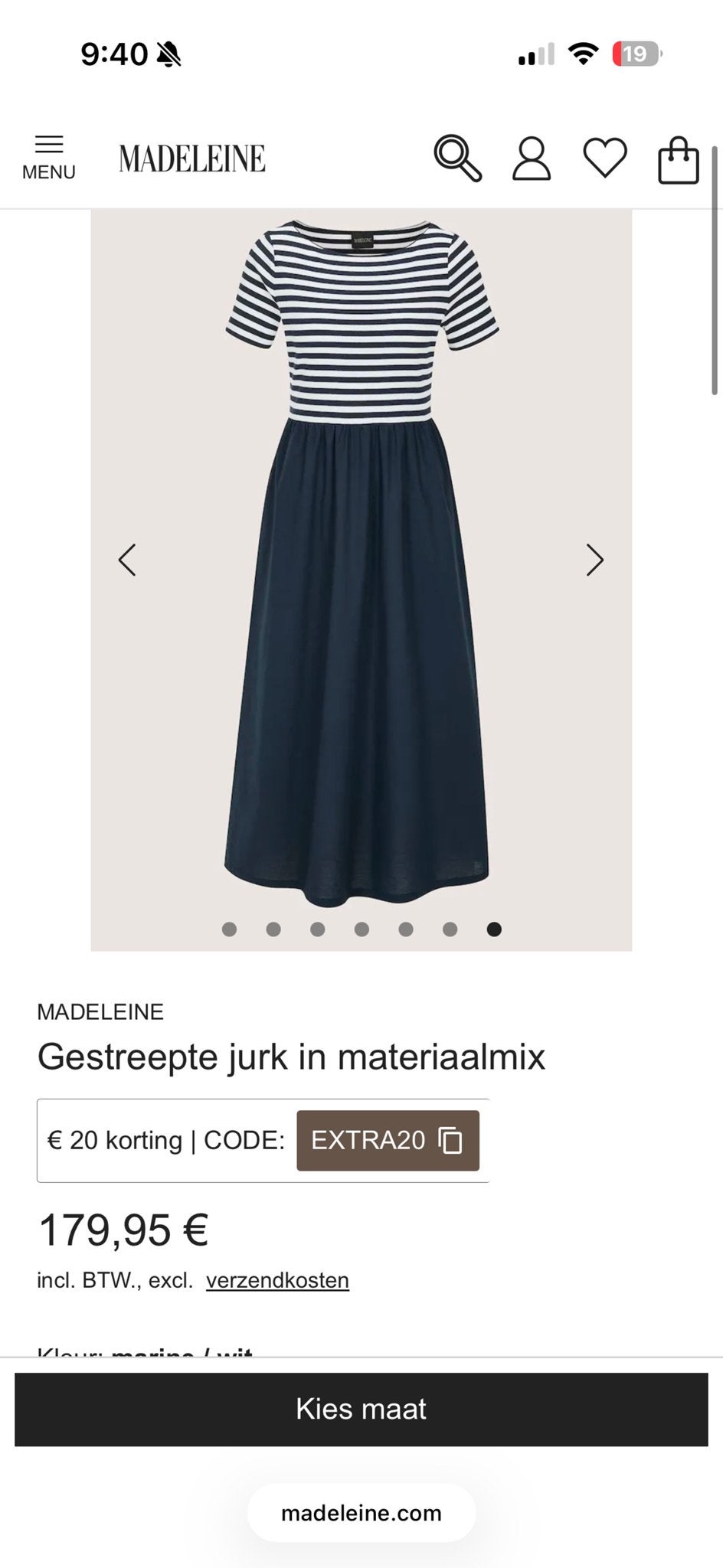 Madeleine gestreepte jurk, Maat 38/40 (M), Blauw, Nieuw, Ophalen of Verzenden