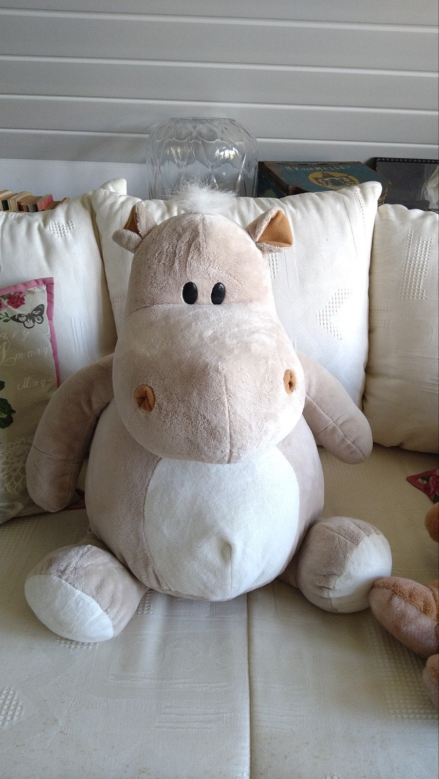 Nijlpaard knuffel pluche beige, Overige typen, Ophalen of Verzenden, Zo goed als nieuw, Middelgroot (20 tot 80 cm)