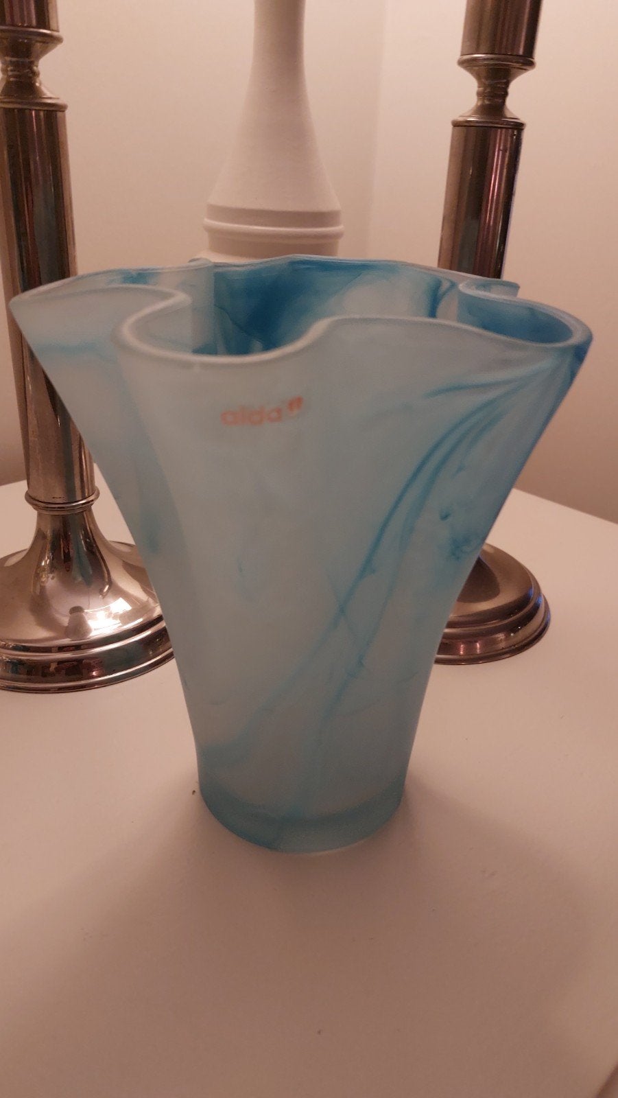 Aida glazen vaas met blauw marmer effect, Antiek en Kunst, Ophalen