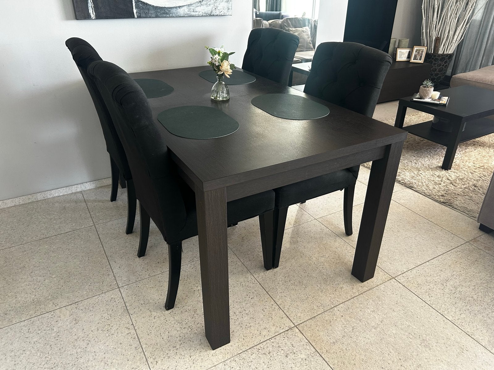 Uitschuifbare eettafel met 4 stoelen, Huis en Inrichting, Tafels | Eettafels, Ophalen, Gebruikt, 100 tot 150 cm, 50 tot 100 cm