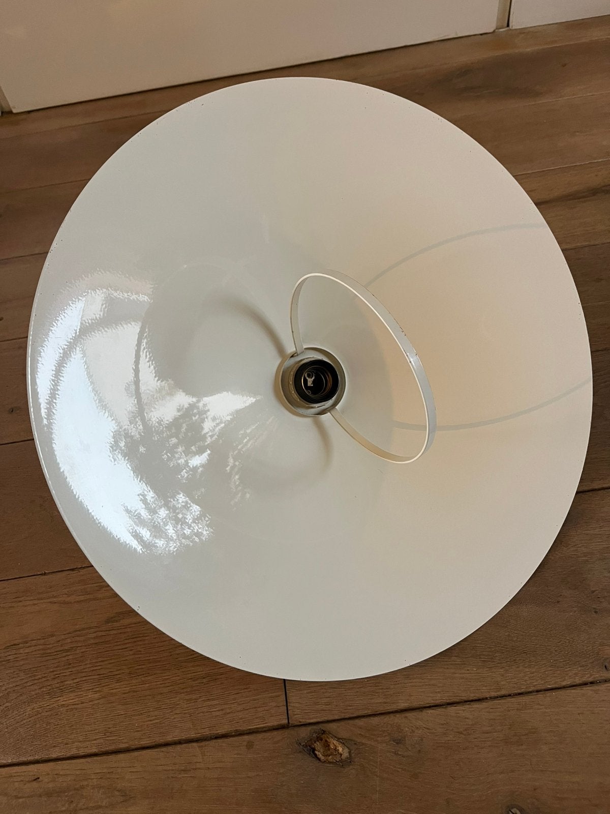 Witte lampenkap met ring, Huis en Inrichting, Lampen | Lampenkappen, Gebruikt, 25 tot 50 cm, Rond, Wit, Ophalen of Verzenden
