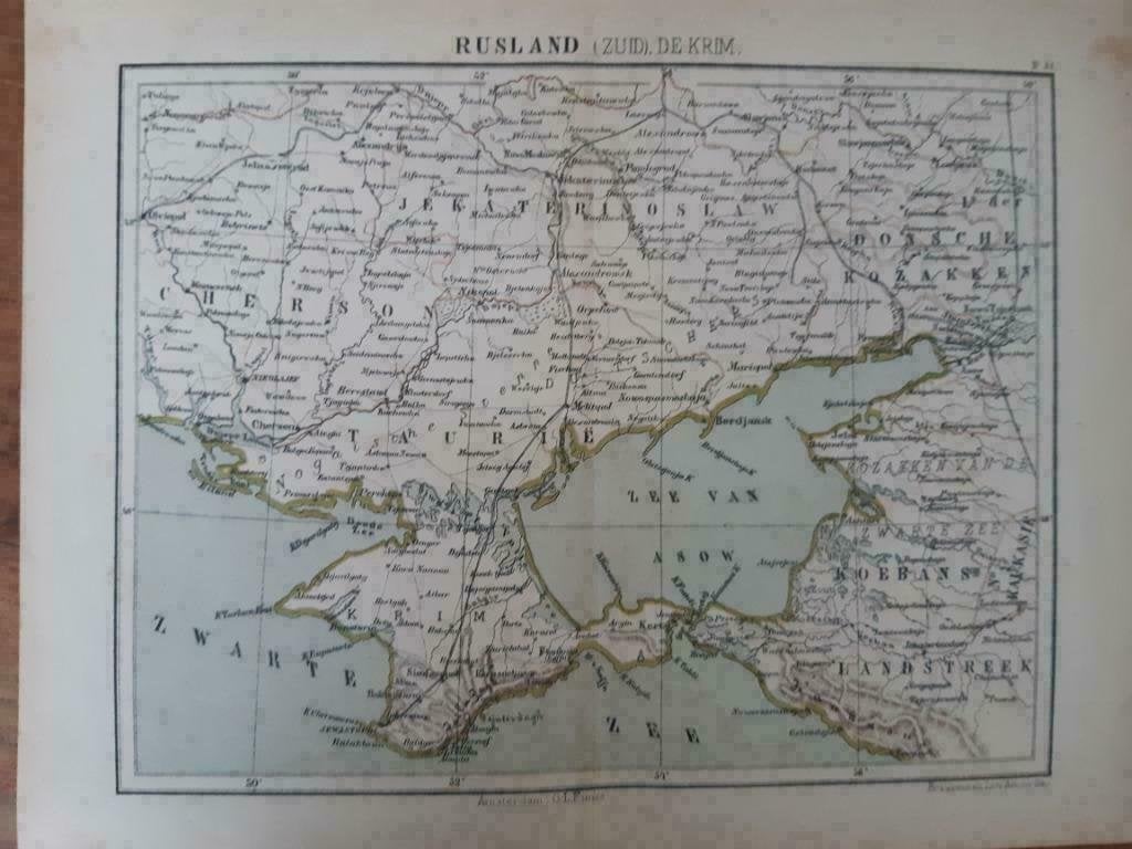31 / Litho van J. Kuyper uit 1880 van Zuid rusland & De Krim, Antiek en Kunst, Ophalen of Verzenden