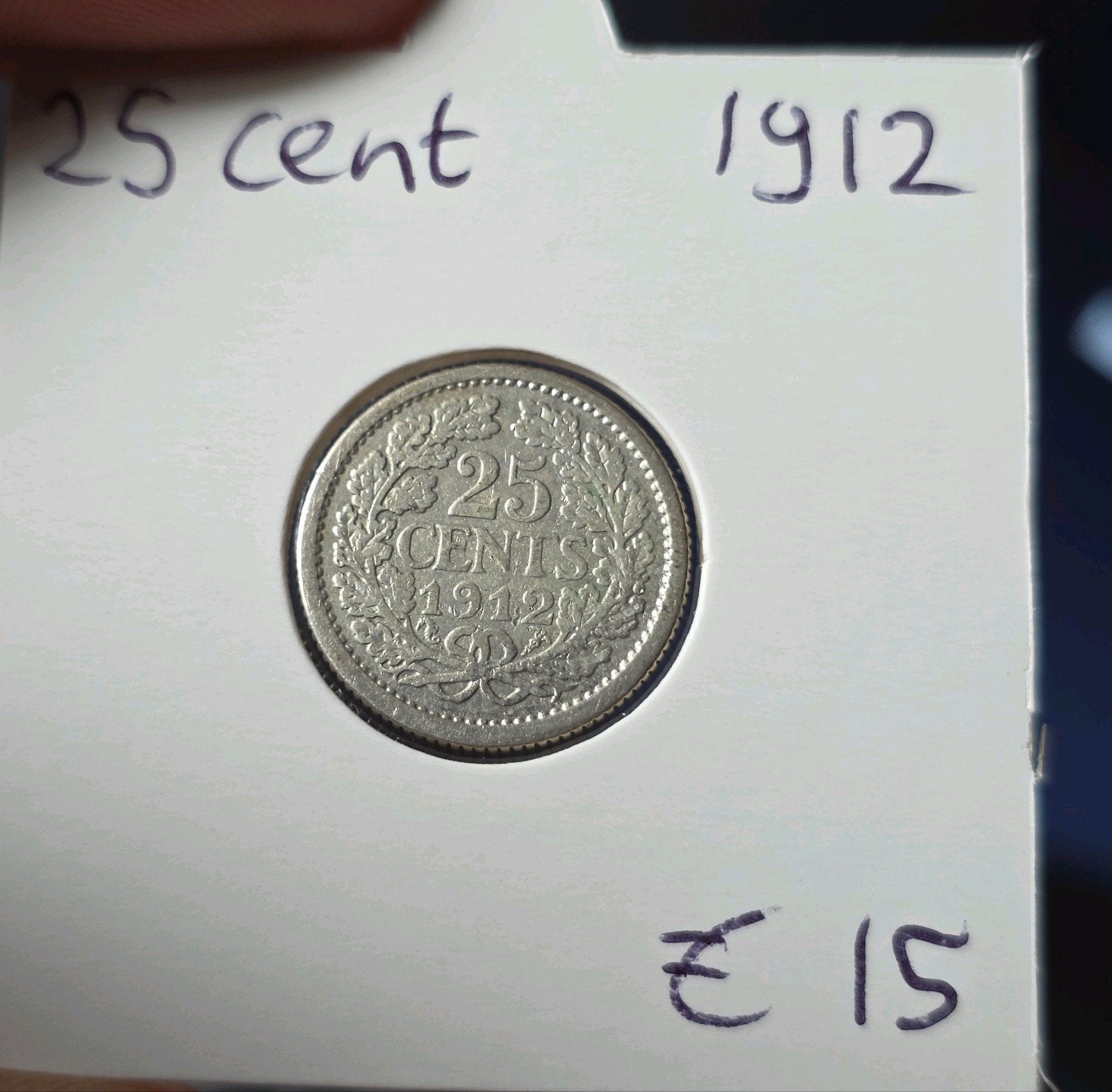 25 cent 1912 Nederland, Postzegels en Munten, Munten | Nederland, Verzenden, Zilver, 25 cent, Koningin Wilhelmina