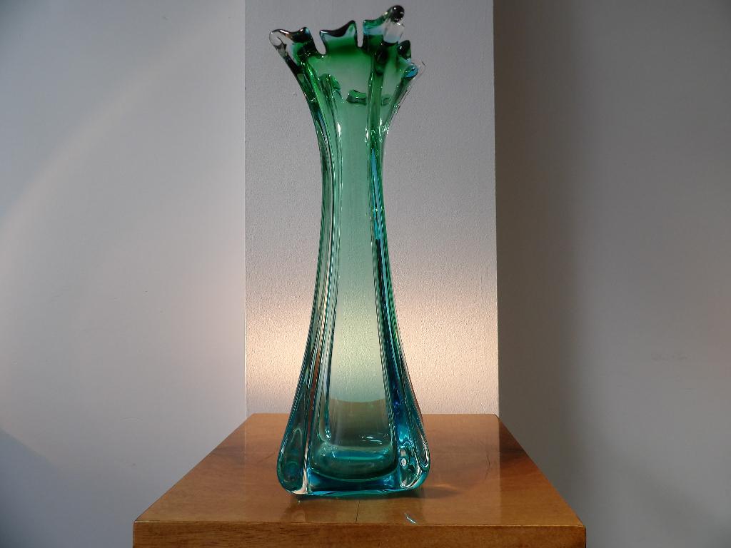 Murano Sixties hoge Vaas blauw/groen, Antiek en Kunst, Ophalen of Verzenden