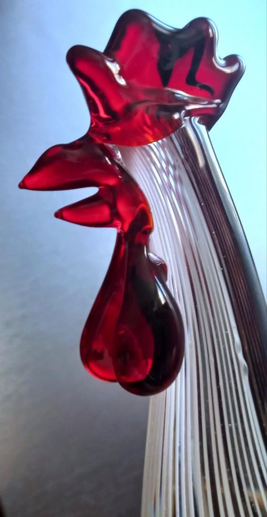 Zeer fraai beeld glass figure Haan Rooster zwart en wit, Antiek en Kunst, Ophalen of Verzenden
