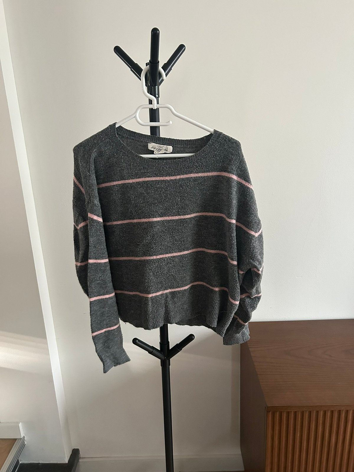 Grijs roze gestreepte trui maat S H&M, Ophalen of Verzenden, Gedragen, Maat 38/40 (M), Grijs