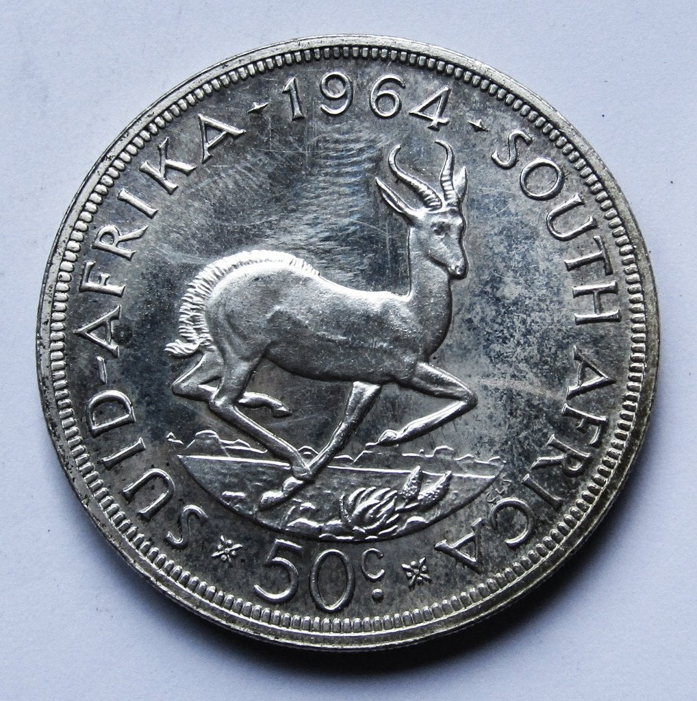 ** Zuid-Afrika  - 50 Cent 1964 - Zilveren Munt met Springbok, Verzenden, Zuid-Afrika, Losse munt, Zilver