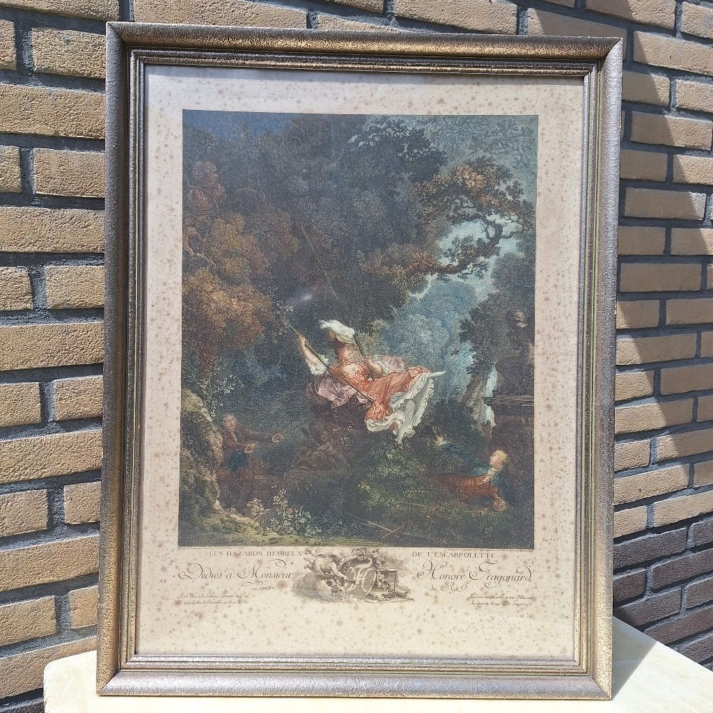 Fragonard de Schommel 56 x 72 cm, Antiek en Kunst, Ophalen, Dagelijks leven, Ingelijst, 56 cm