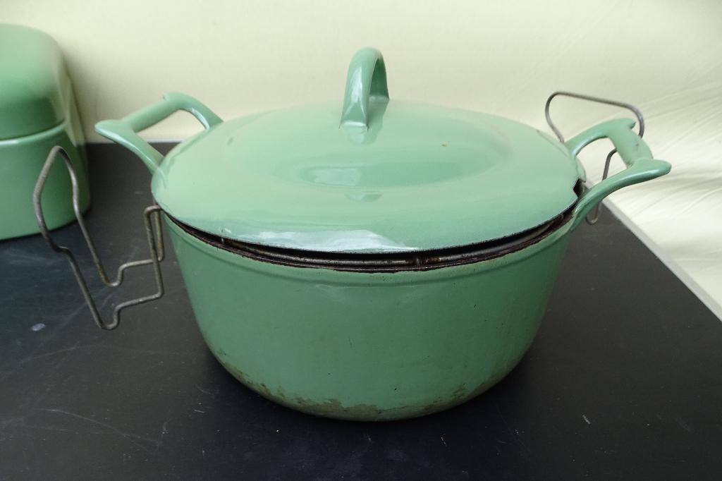 Frietpan, groen emaille vintage, Antiek en Kunst, Antiek | Emaille, Ophalen