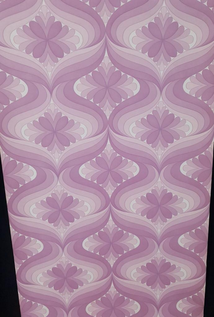 13723 Vintage space age behang in roze en lila tinten swiet, Verzenden, Wit