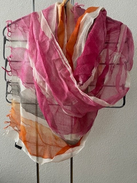 Purdey Sjaal Wol Katoen Zijde Roze Oranje Wit Nieuw, Kleding | Dames, Verzenden, Maat 46/48 (XL) of groter, Nieuw, Purdey