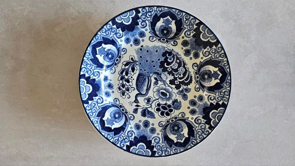 Delfts Blauw Porseleinen Schaal met Pauwdecor, Ophalen of Verzenden