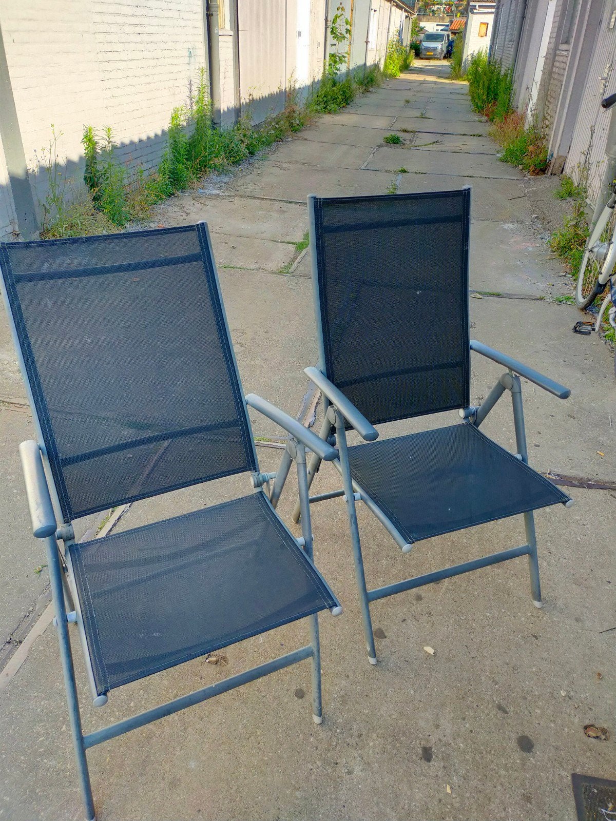 2 inklapbare tuinstoelen, Tuin en Terras, Tuinstoelen, Ophalen, Gebruikt, Metaal, Inklapbaar