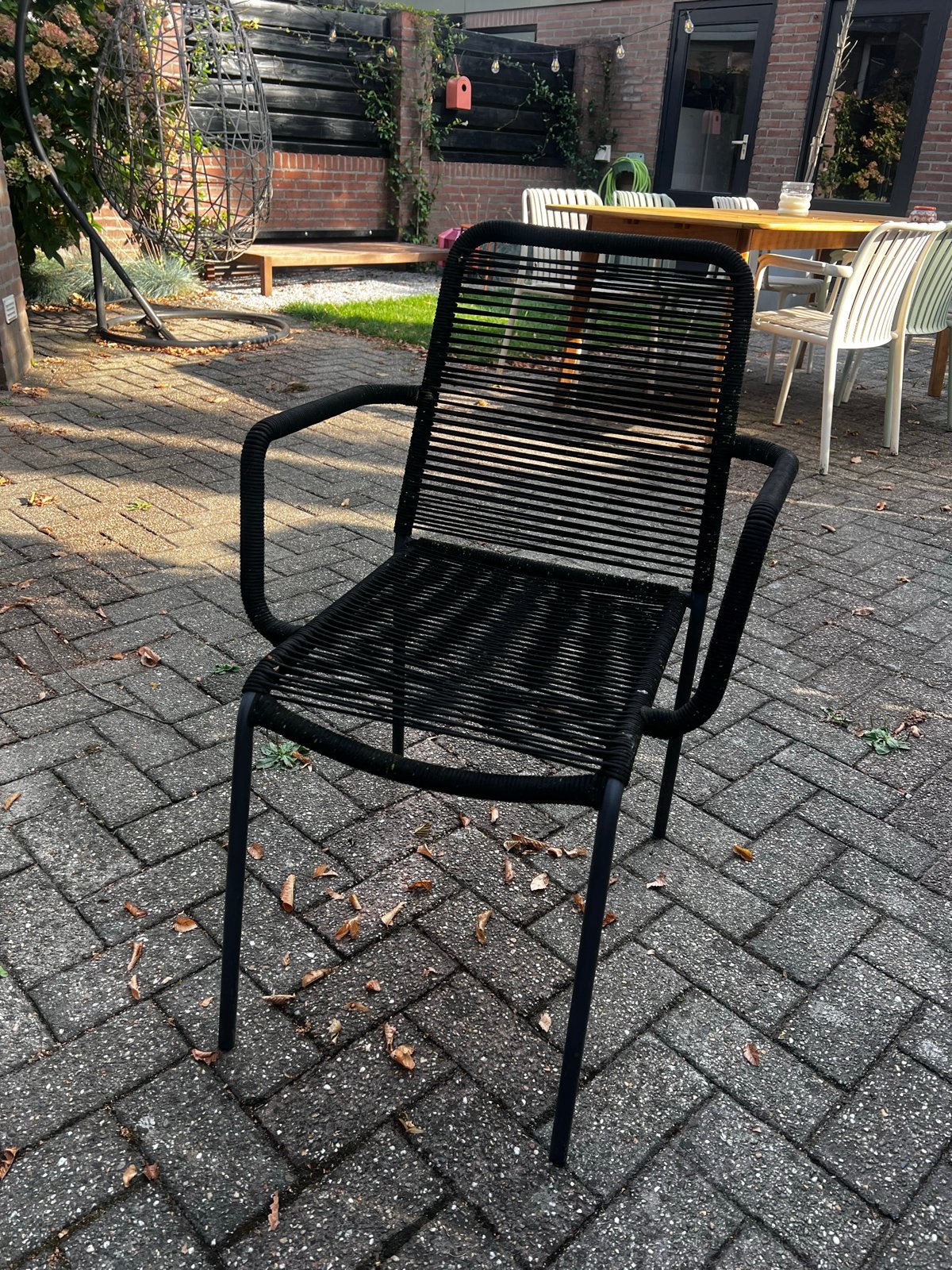 Set van 6 Zwarte tuinstoelen, Ophalen, Gebruikt, Metaal, Stapelbaar