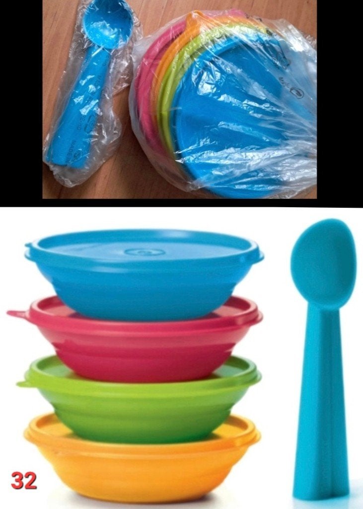 Tupperware IJscoset 4 schaaltjes + ijslepel (+ bundel kado), Overige kleuren, Schaal, Nieuw, Ophalen of Verzenden