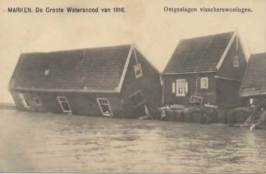 Marken Watersnood 1916 Omgeslagen visscherswoningen, Verzenden, Voor 1920, Ongelopen, Noord-Holland