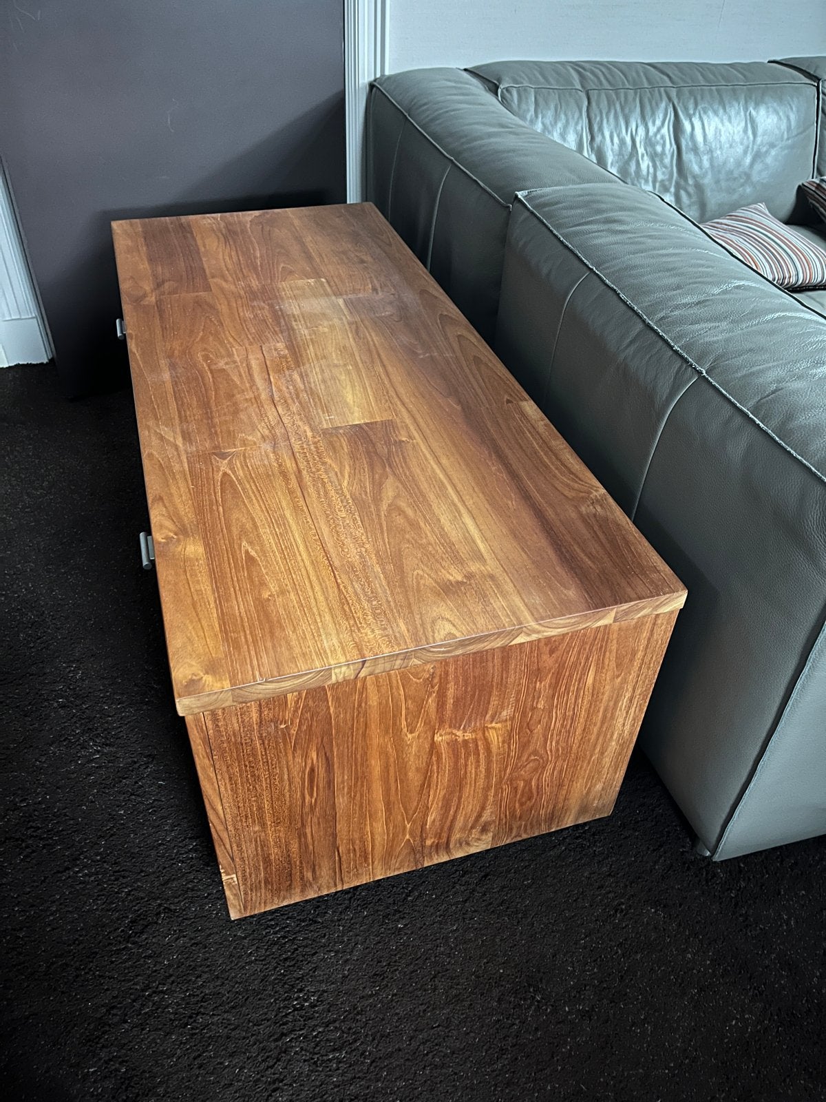Teakhouten (tv)kast met deur, Ophalen, Gebruikt, 100 tot 150 cm, Teakhout