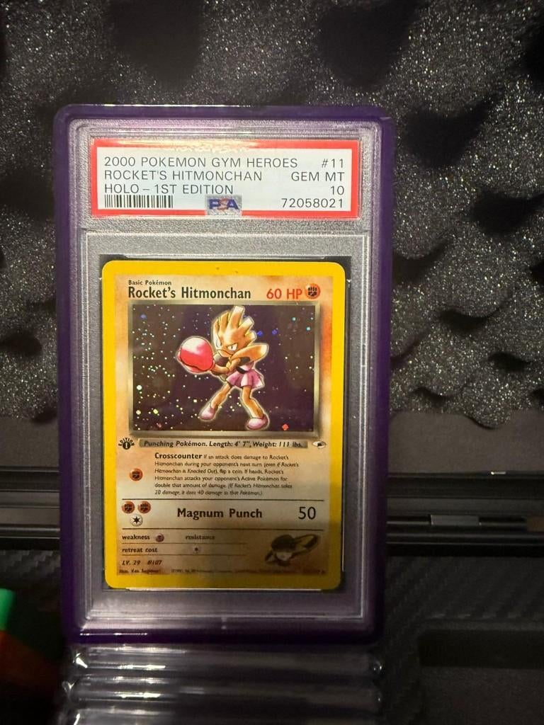 Rocket's Hitmonchan - 1st ed PSA 10, Ophalen of Verzenden, Nieuw, Losse kaart