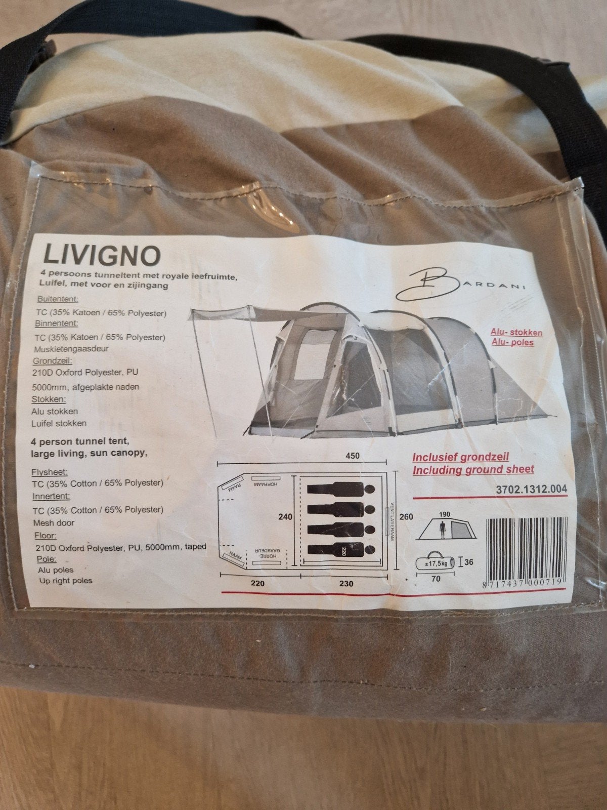 Bardani tent, type livigno 4 persoons, Caravans en Kamperen, Tenten, Ophalen, Gebruikt