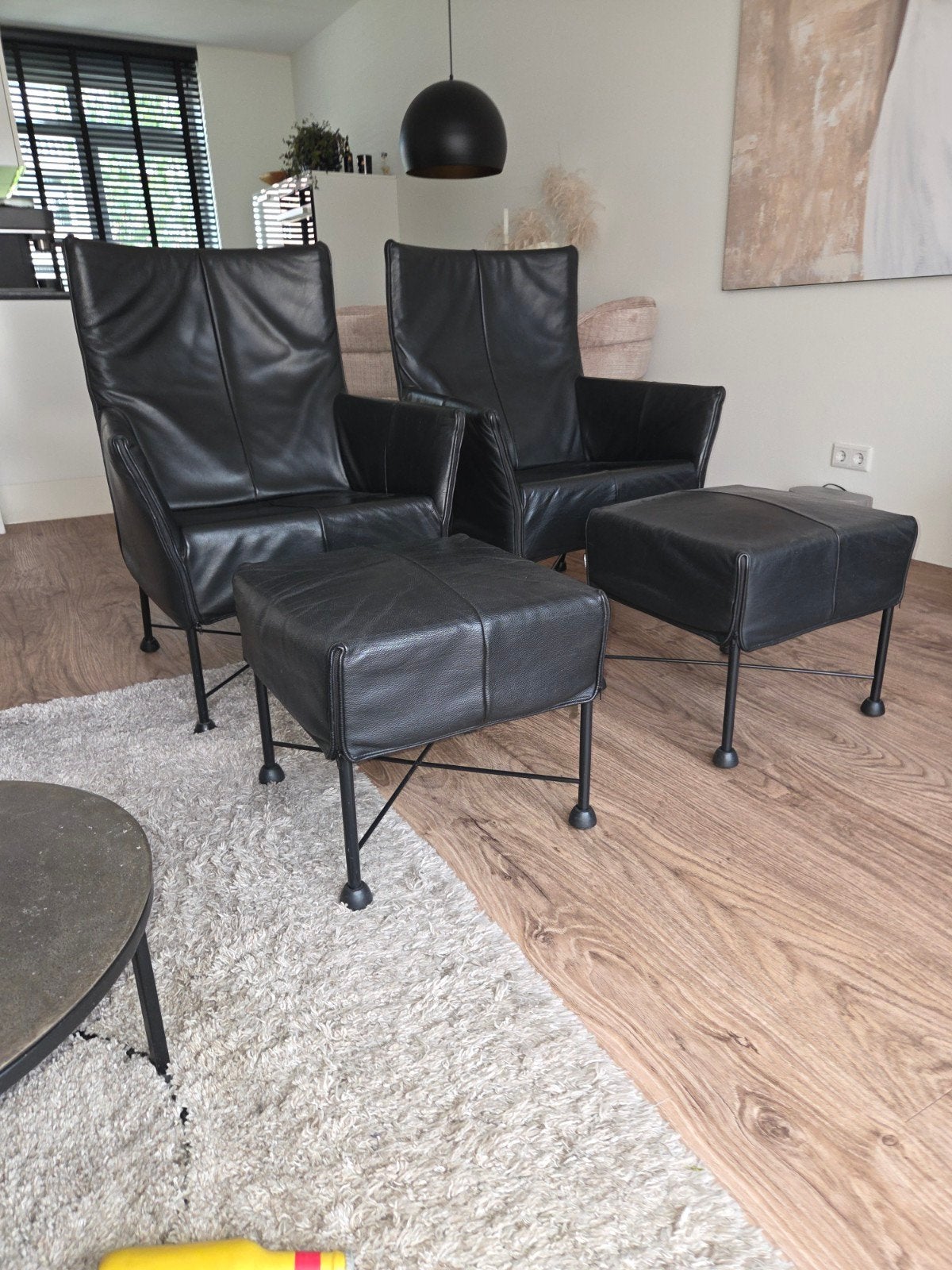 2 Montis Charly fauteuils met 2 bijpassende hockers, Ophalen, Modern design, Gebruikt, 75 tot 100 cm