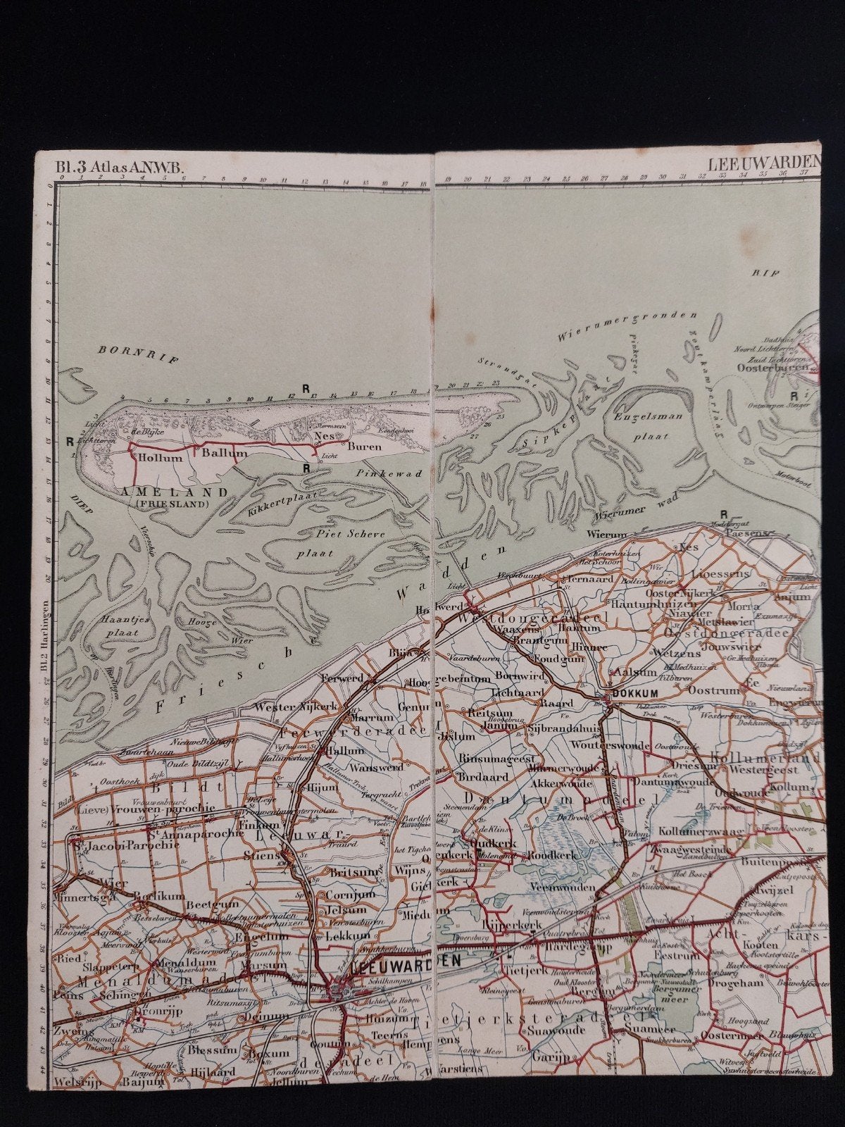 3 / Leeuwarden en omgeving plattegrond ANWB uit 1920, Boeken, Ophalen of Verzenden, 1800 tot 2000, Nederland, Landkaart