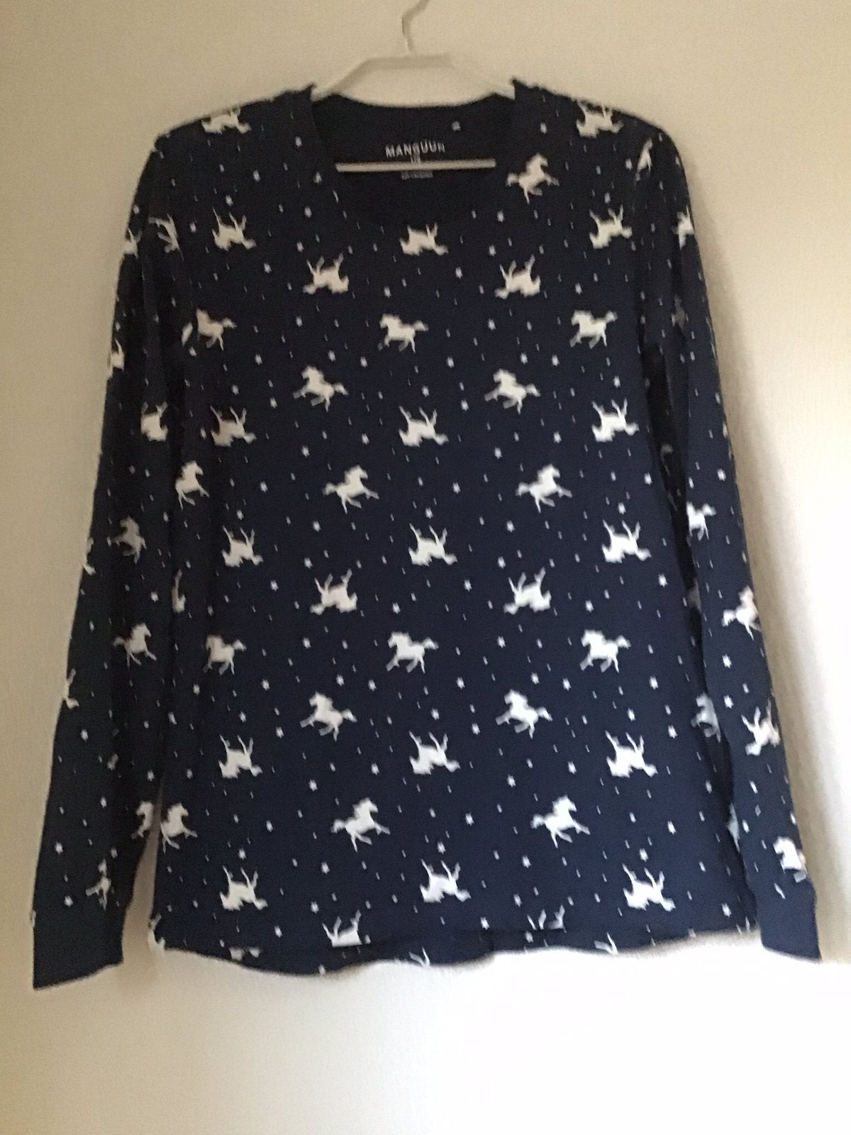 Manguun Sweater blauw opdruk paarden maat 176, Ophalen of Verzenden, Zo goed als nieuw, Maat 34 (XS) of kleiner, Meerkleurig