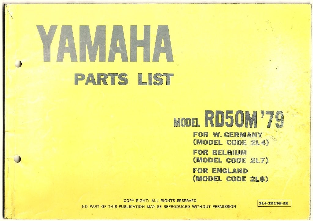 Yamaha RD50 M Parts List 1979 bromfiets (2246z) bromfiets, Verzenden, Zo goed als nieuw
