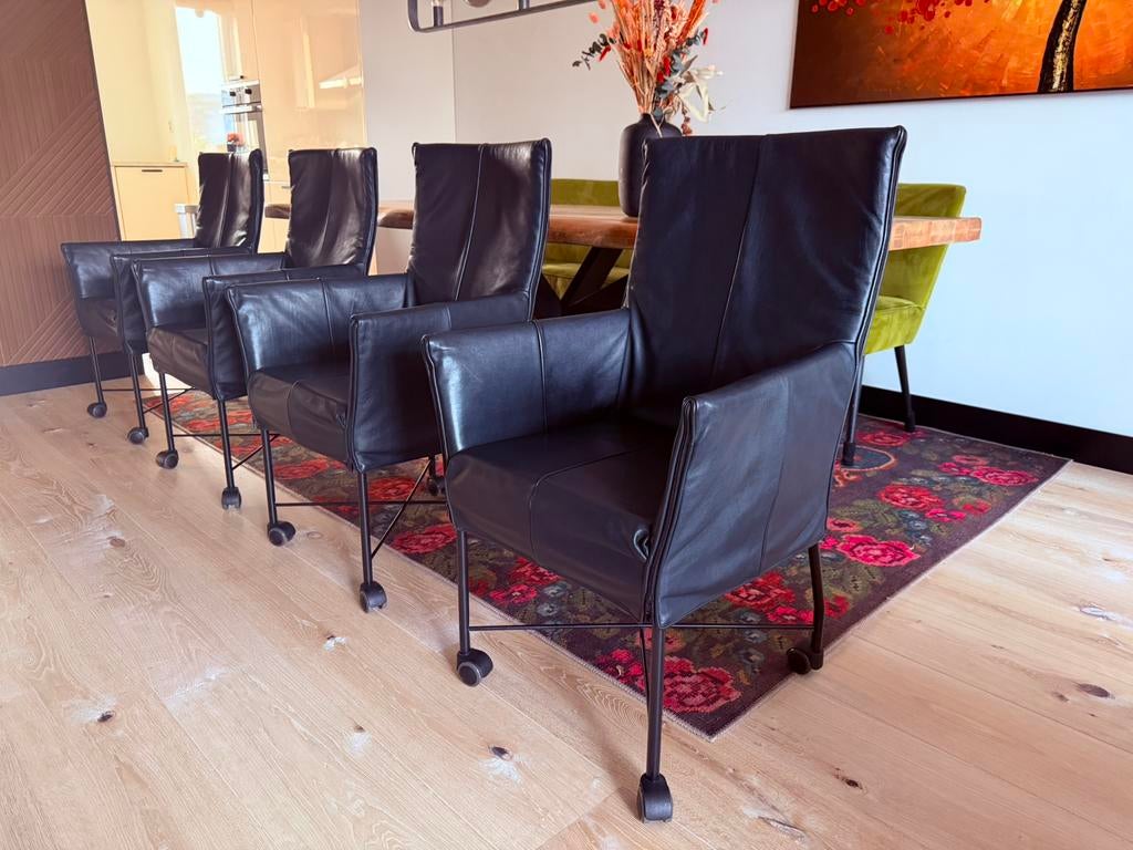 4 Montis Chaplin stoelen zwart, Zwart, Leer, Ophalen of Verzenden, Zo goed als nieuw